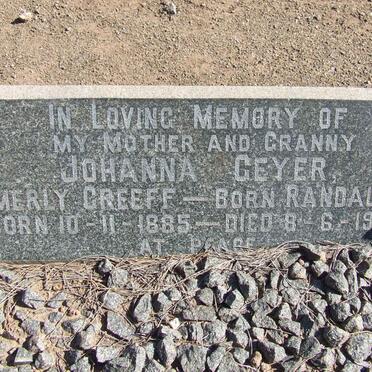 GEYER Johanna formerly GREEFF nee RANDALL 1885-1967