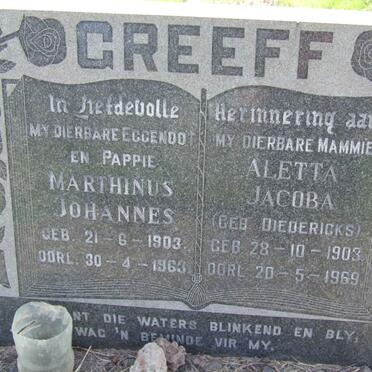 GREEFF Marthinus Johannes 1903-1963 &amp; Aletta Jacoba DIEDERICKS 1903-1969