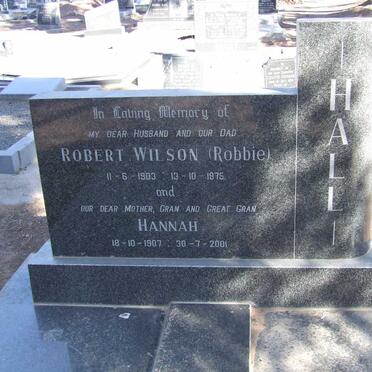 HALL Robert Wilson 1903-1975 &amp; Hannah 1907-2001
