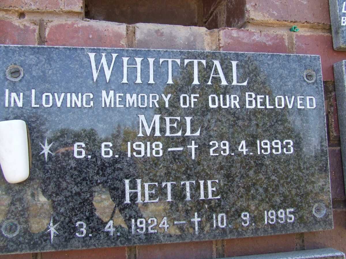 WHITTAL Mel 1918-1993 &amp; Hettie 1924-1995