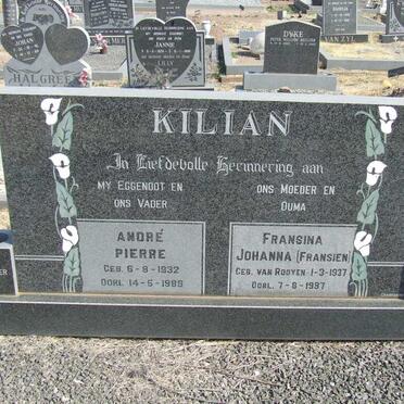KILIAN Andre Pierre 1932-1989 &amp; Fransiena Johanna VAN ROOYEN 1937-1997