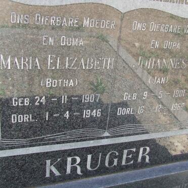 KRUGER Johannes 1901-1969 &amp; Maria Elizabeth BOTHA 1907-1946