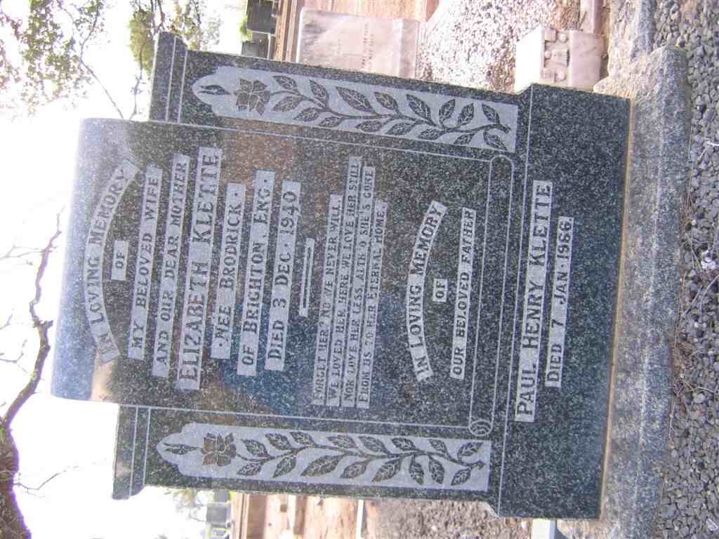 KLETTE Paul Henry -1966 &amp; Elizabeth BRODRICK -1940