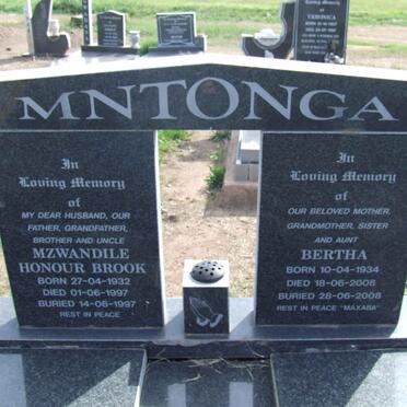 MNTONGA Mzwandile Honour Brook 1932-1997 &amp; Bertha 1934- 2008