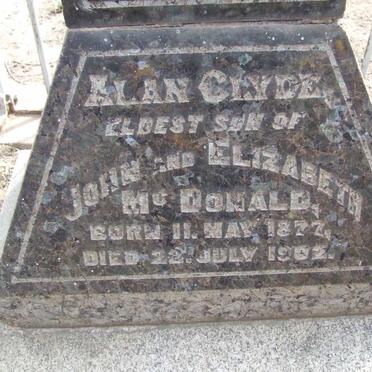 McDONALD Alan Clyde 1872-1902 