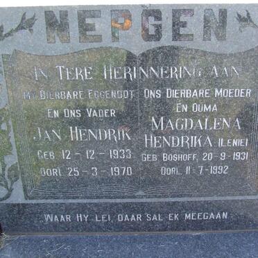 NEPGEN Jan Hendrik 1933-1970 &amp; Magdalena Hendrika BOSHOFF 1931-1992