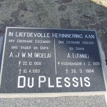 PLESSIS A.W.J.M., du 1908-1983 &amp; A.I. KOEKEMOER 1909-1984
