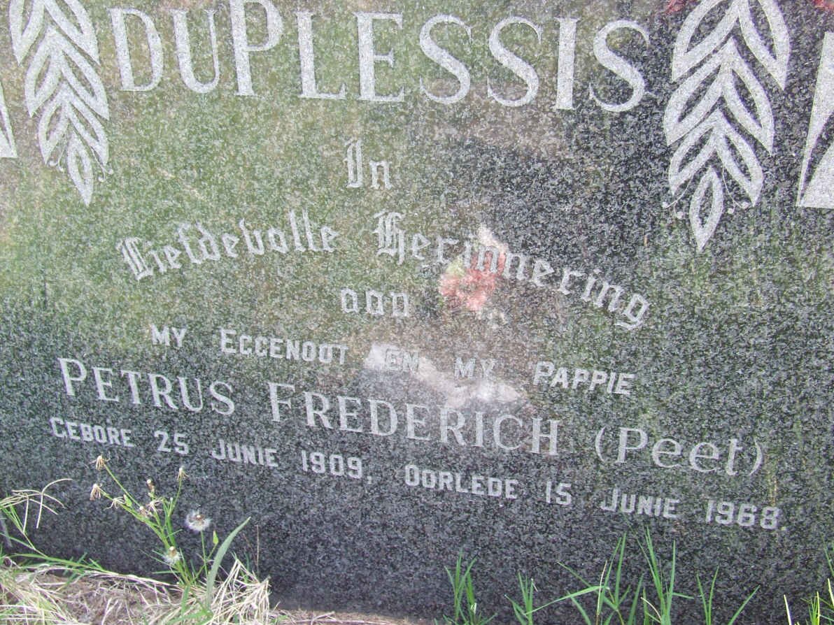 PLESSIS Petrus Frederich, du 1909-1968