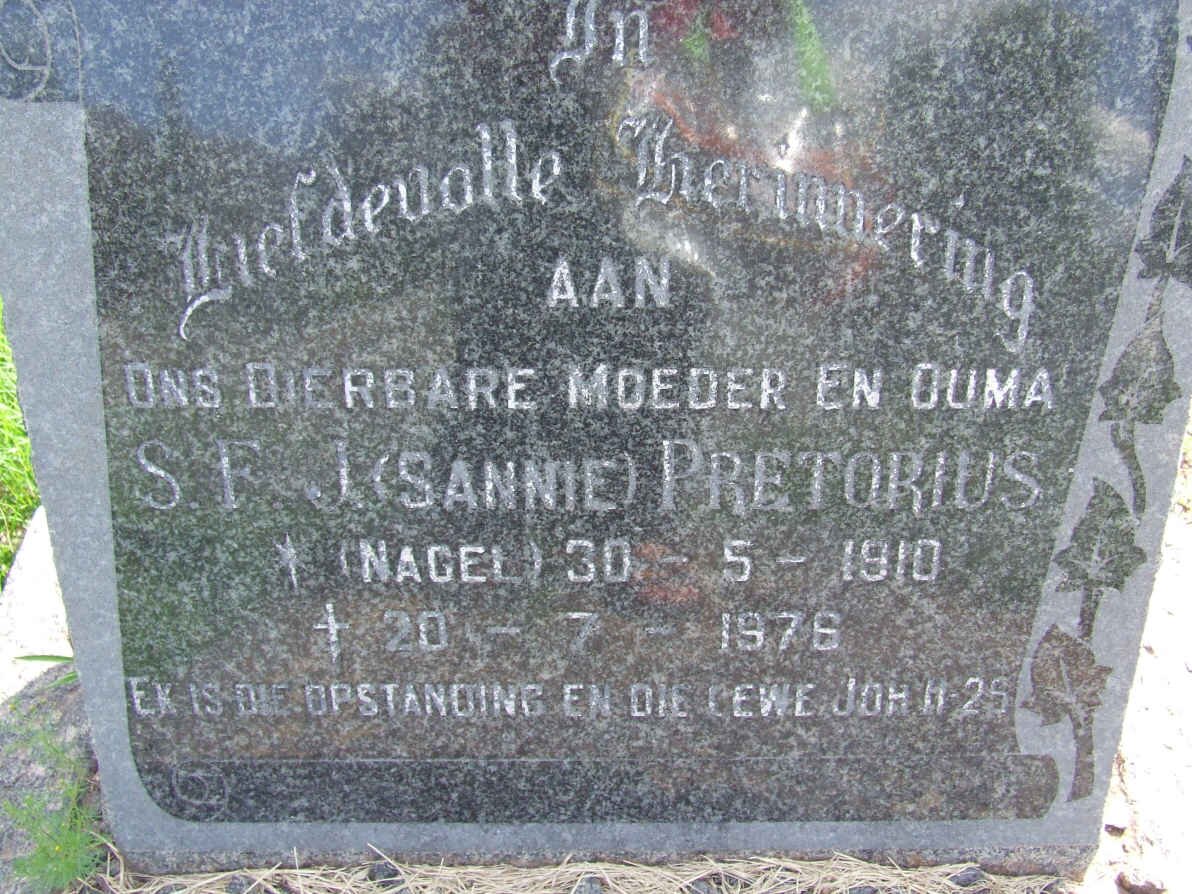 PRETORIUS S.F.J. nee NAGEL 1910-1976