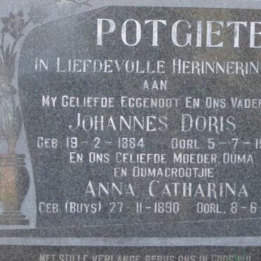 POTGIETER Johannes Doris 1884-1964 &amp; Anna Catharina BUYS 1890-1984