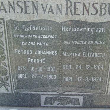 RENSBURG Petrus Johannes Fouché, Jansen van 1903-1963 &amp; Martha Elizabeth 1904-1974