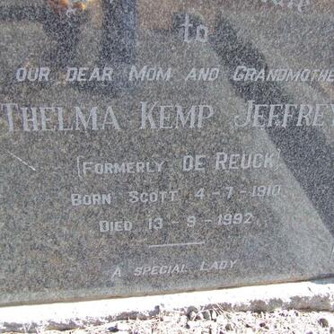 REUCK Harold William, de -1961 &amp; Thelma Kemp JEFFREY, formerly DE REUCK nee SCOTT 1910-1992