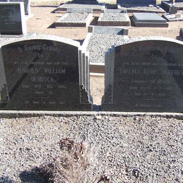 REUCK Harold William, de -1961 &amp; Thelma Kemp JEFFREY, formerly DE REUCK nee SCOTT 1910-1992