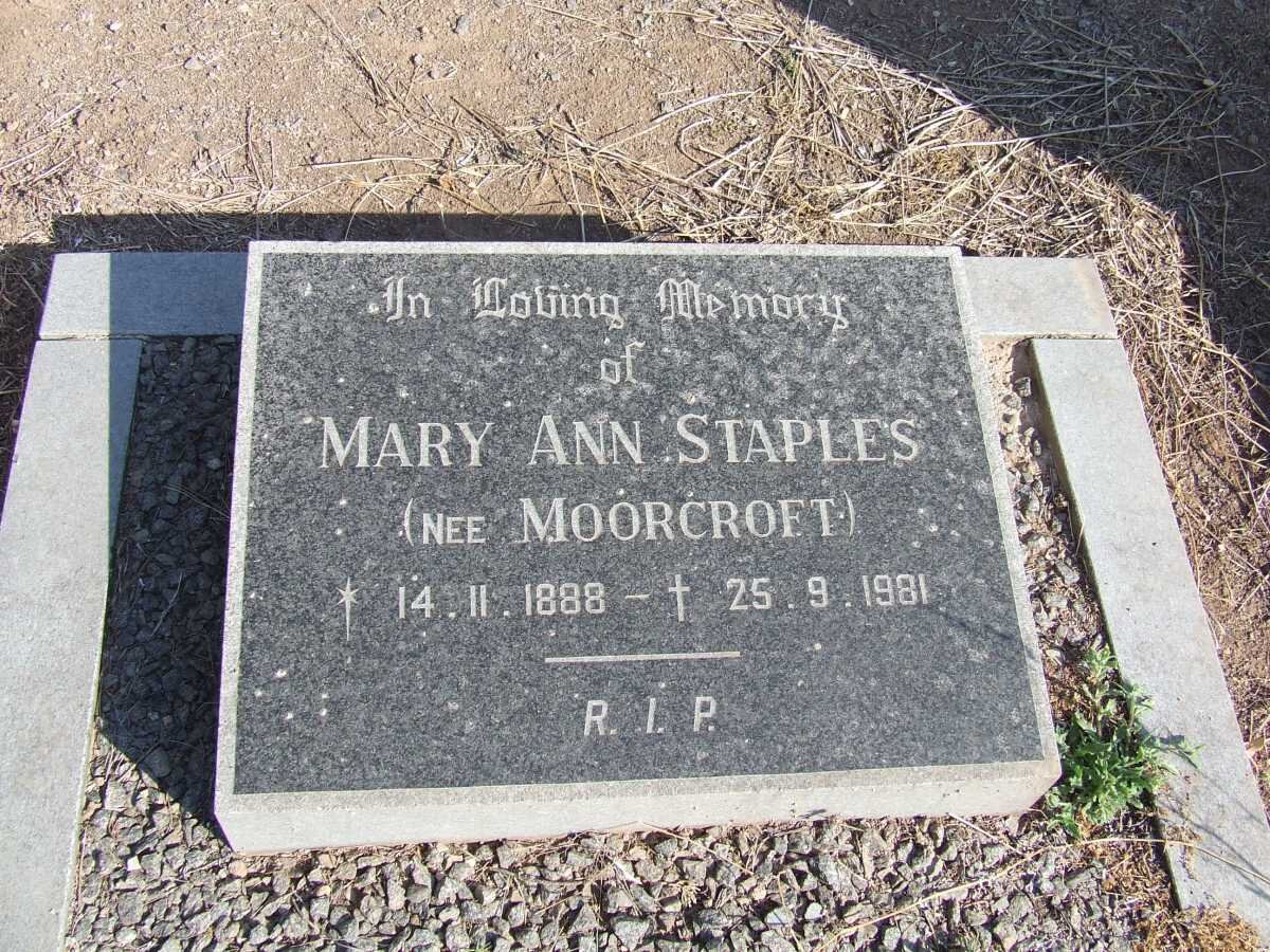 STAPLES Mary Ann nee MOORCROFT 1888-1981