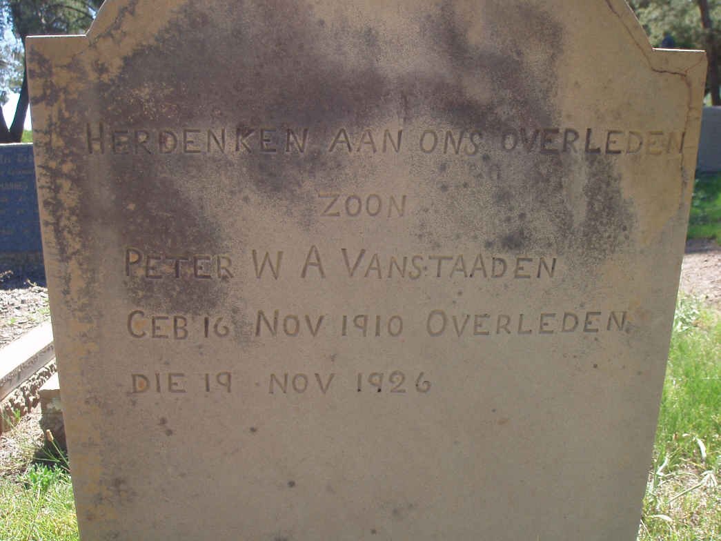 STAADEN Peter W.A., van 1910-1926