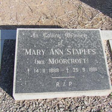 STAPLES Mary Ann nee MOORCROFT 1888-1981