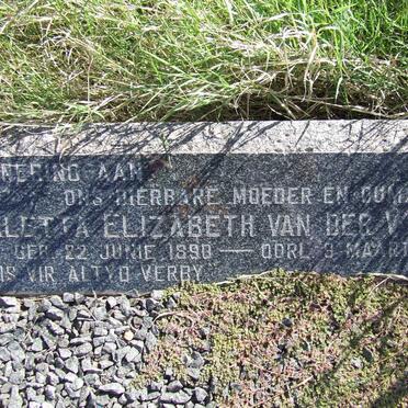 VYVER Aletta Elizabeth, van der 1890-1965