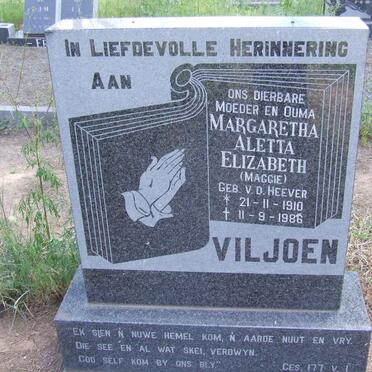 VILJOEN Margaretha Aletta Elizabeth nee V.D. HEEVER 1910-1986