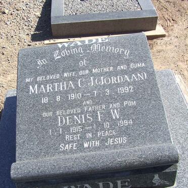 WADE Denis F.W. 1915-1994 &amp; Martha C.J. JORDAAN 1910-1992
