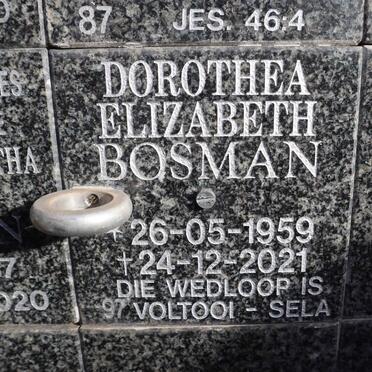 BOSMAN Dorothea Elizabeth 1959-2021