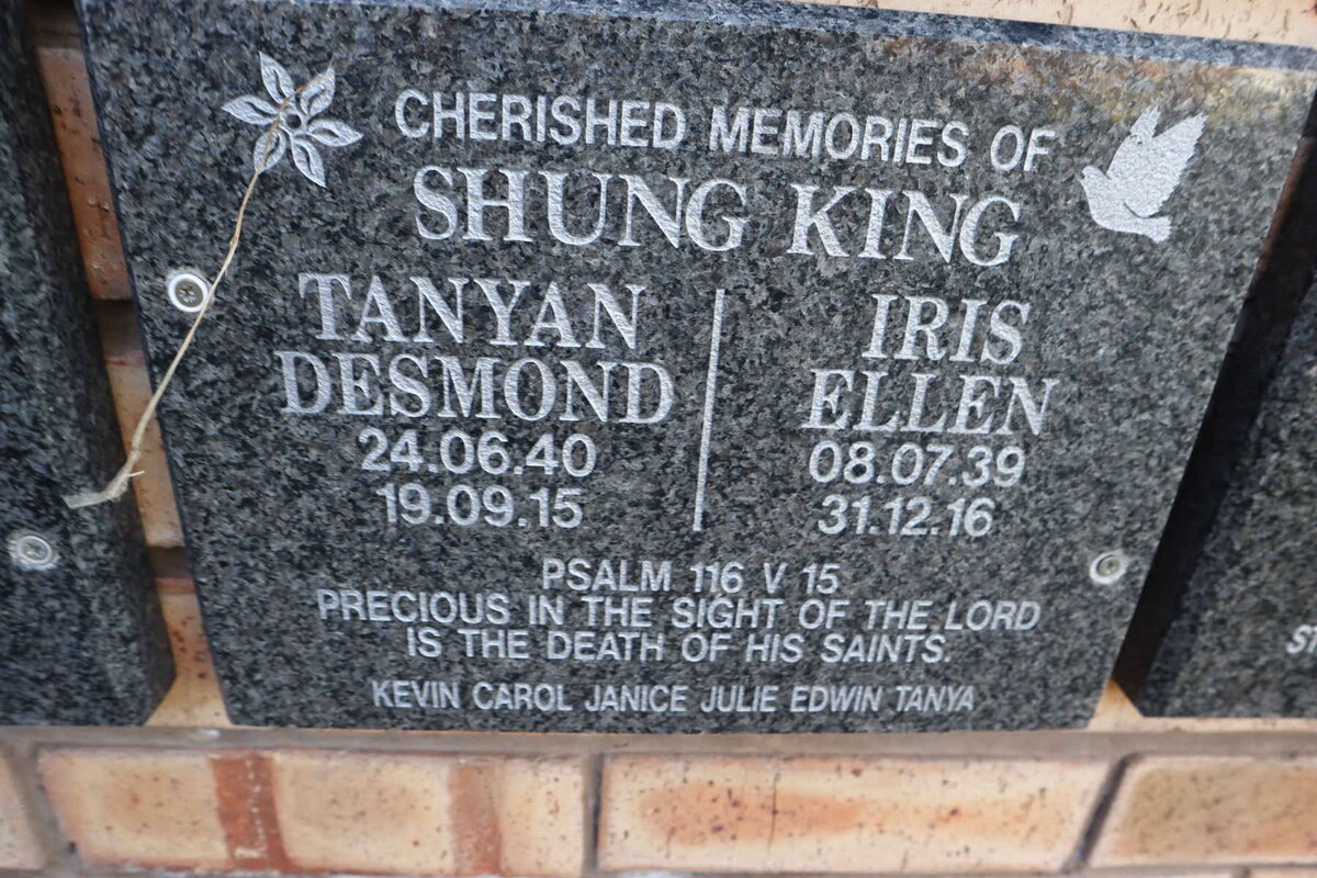 KING Tanyan Desmond, SHUNG- 1940-2015 & Iris Ellen 1939-2016