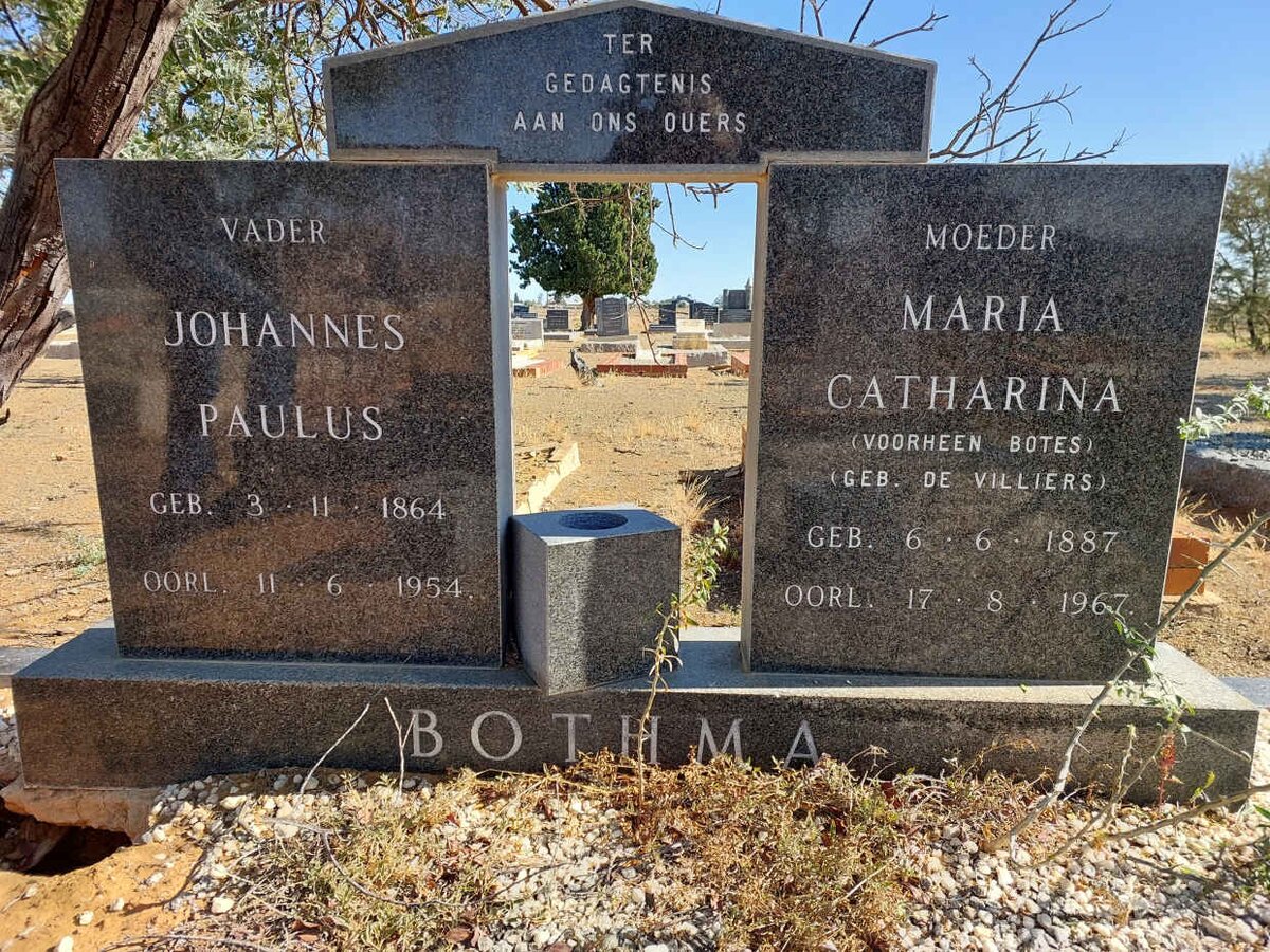 BOTHMA Johannes Paulus 1864-1954 &amp; DE VILLIERS Maria Catharina voorheen BOTES 1887-1967