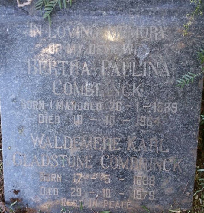 COMBRINK Waldemere Karl Gladstone 1888-1979 &amp; Bertha Paulina MANGOLD 1889-1964