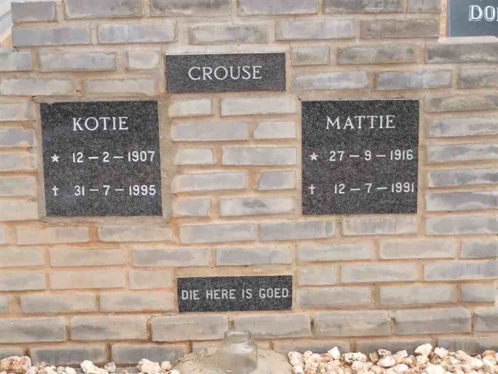 CROUSE Kotie 1907-1995 &amp; Mattie 1916-1991