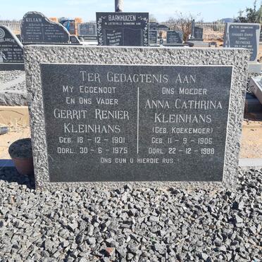 KLEINHANS Gerrit Renier 1901-1975 &amp; Anna Cathrina KOEKEMOER 1906-1988