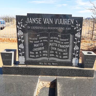 VUUREN Matys Jacobus, Janse van 1905-1973 &amp; Aletta Fransina ENSLIN 1905-1986