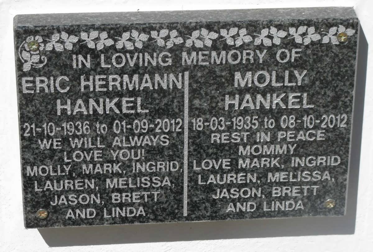 HANKEL Eric Hermann 1936-2012 &amp; Molly 1935-2012