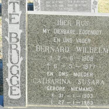 BRUGGE Bernard Wilhelm, te 1909-1977 &amp; Catharina Susara NIEMAND 1903-1983