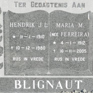 BLIGNAUT Hendrik J.L. 1910-1980 &amp; Maria M. FERREIRA 1912-2005
