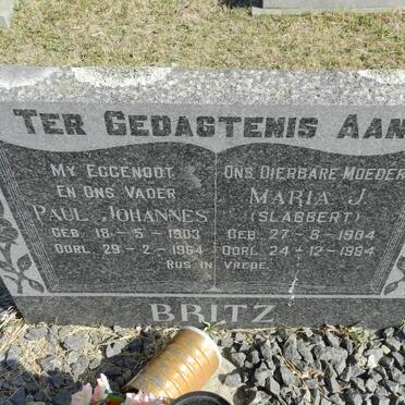 BRITZ Paul Johannes 1903-1964 &amp; Maria J. SLABBERT 1904-1984