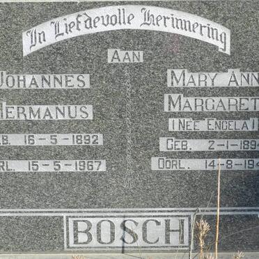 BOSCH Johannes Hermanus 1892-1967 &amp; Mary Ann Margaret ENGELA 1894-1949