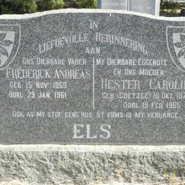 ELS Frederick Andreas 1869-1961 &amp; Hester Carolina COETZEE 1875-1955