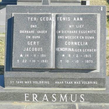 ERASMUS Gert Jacobus 1911-1981 &amp; Cornelia Hendrina GERBER 1915-1975