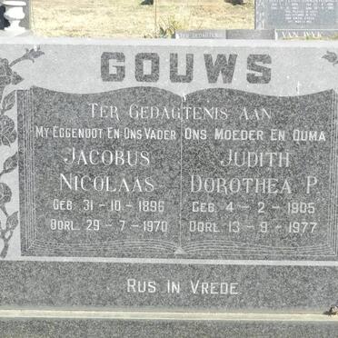 GOUWS Jacobus Nicolaas 1896-1970 &amp; Judith Dorothea P. 1905-1977