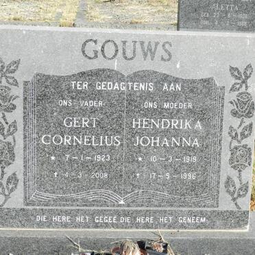 GOUWS Gert Cornelius 1923-2008 &amp; Hendrika Johanna 1919-1996