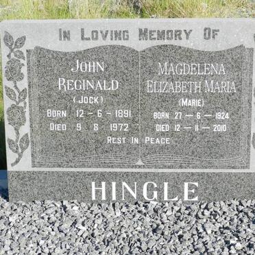 HINGLE John Reginald 1891-1972 &amp; Magdalena Elizabeth Maria 1924-2010