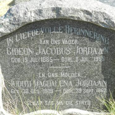 JORDAAN Gideon Jacobus 1885-1955 &amp; Judith Magdalena 1889-1962