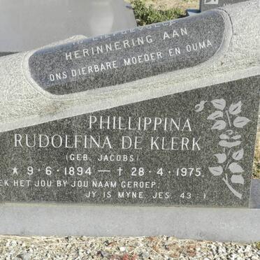 KLERK Phillippina Rudolfina, de nee JACOBS 1894-1975
