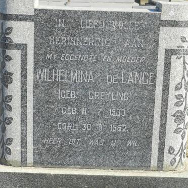 LANGE Wilhelmina, de nee GREYLING 1900-1952