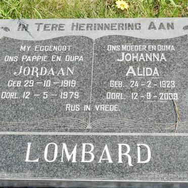 LOMBARD Jordaan 1919-1979 &amp; Johanna Alida 1923-2009