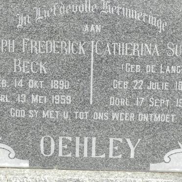 OEHLEY Joseph Frederick Beck 1890-1959 &amp; Catharina Susanna de LANGE 1893-1971