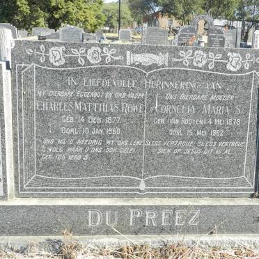 PREEZ Charles Matthias Rowe, du 1877-1960 &amp; Cornelia Maria S. van ROOYEN 1878-1962