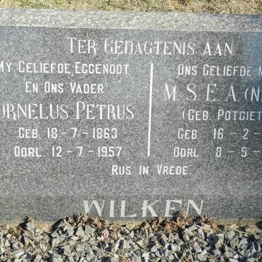 WILKEN Cornelus Petrus 1863-1957 &amp; M.S.E.A. POTGIETER 1871-1969