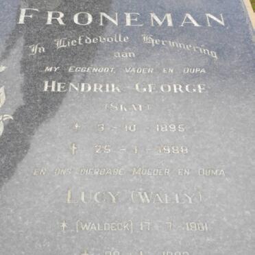 FRONEMAN Hendrik George 1895-1988 &amp; Lucy WALDECK 1901-1993