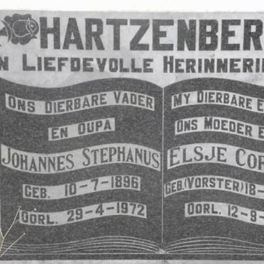HARTZENBERG Johannes Stephanus 1896-1972 &amp; Elsje Cornelia VORSTER 1908-1967