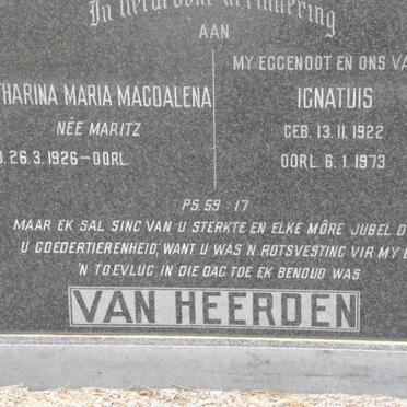 HEERDEN Ignatius, van 1922-1973 &amp; Catharina Maria Magdalena MARITZ 1926-